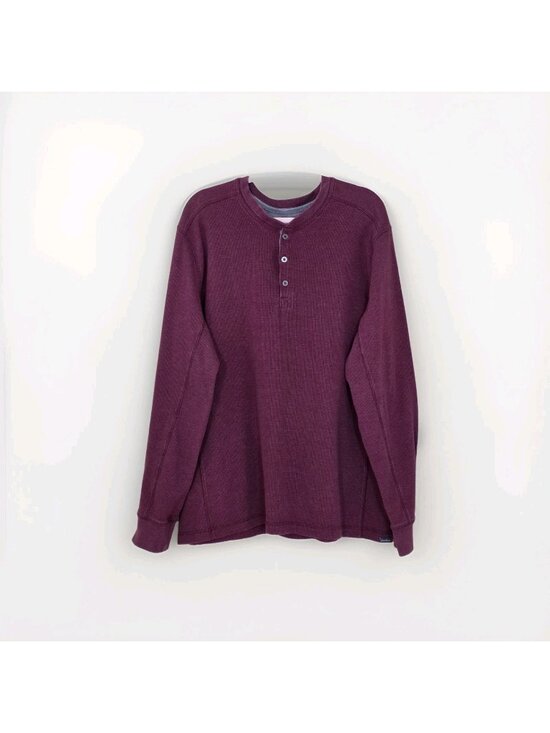 Eddie Bauer Other - Eddie Bauer Henley Men T2XL Plum Cotton Blend Waffle Knit LS Casual Cottage Edgy